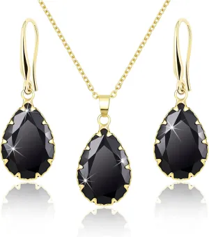 Linawe Crystal Jewelry Sets for Women, Imitation Diamond Pendant Necklace, Rhinestone Drop Dangle Earrings, Birthstone Cubic Zirconia Matching Wedding Jewelry, 14K Gold/Rose Gold/Silver Tones
