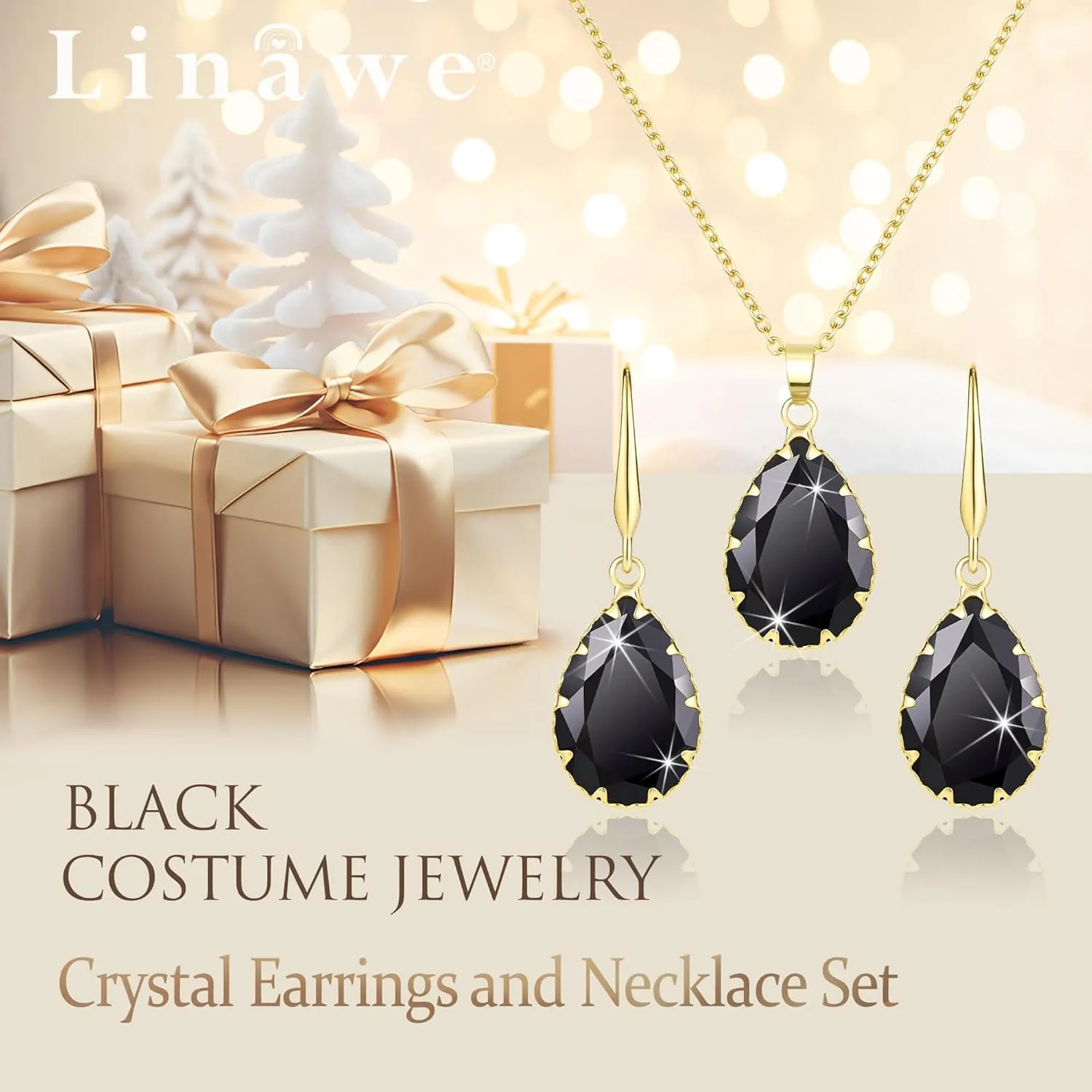 Linawe Crystal Jewelry Sets for Women, Imitation Diamond Pendant Necklace, Rhinestone Drop Dangle Earrings, Birthstone Cubic Zirconia Matching Wedding Jewelry, 14K Gold/Rose Gold/Silver Tones