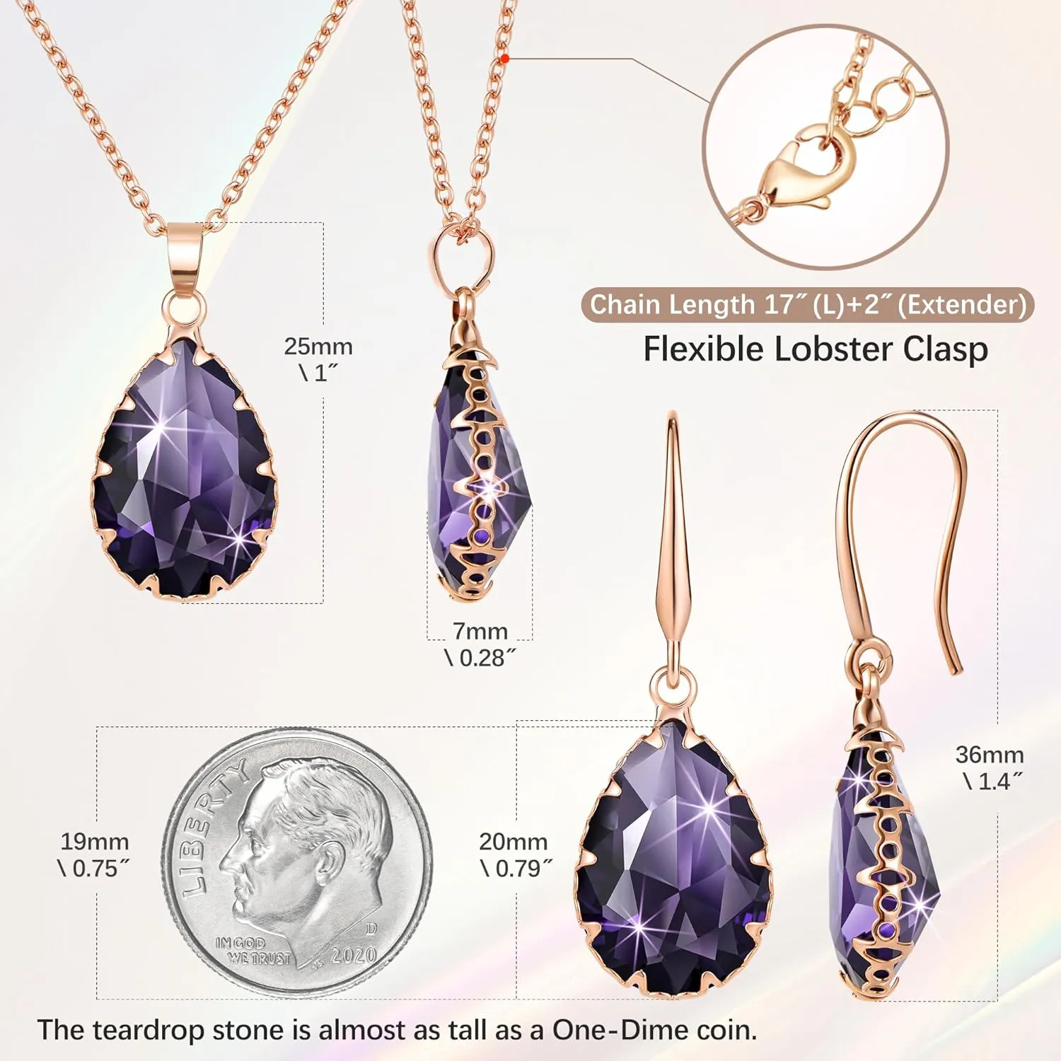 Linawe Crystal Jewelry Sets for Women, Imitation Diamond Pendant Necklace, Rhinestone Drop Dangle Earrings, Birthstone Cubic Zirconia Matching Wedding Jewelry, 14K Gold/Rose Gold/Silver Tones