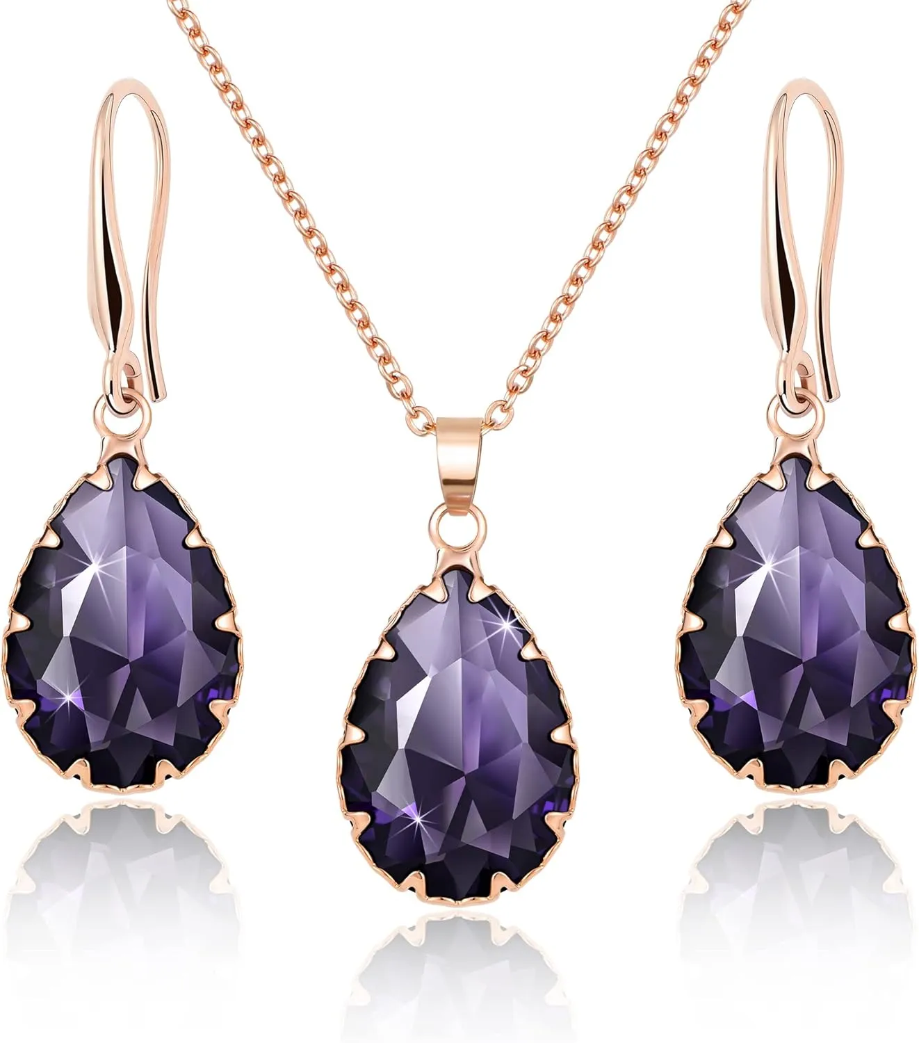 Linawe Crystal Jewelry Sets for Women, Imitation Diamond Pendant Necklace, Rhinestone Drop Dangle Earrings, Birthstone Cubic Zirconia Matching Wedding Jewelry, 14K Gold/Rose Gold/Silver Tones