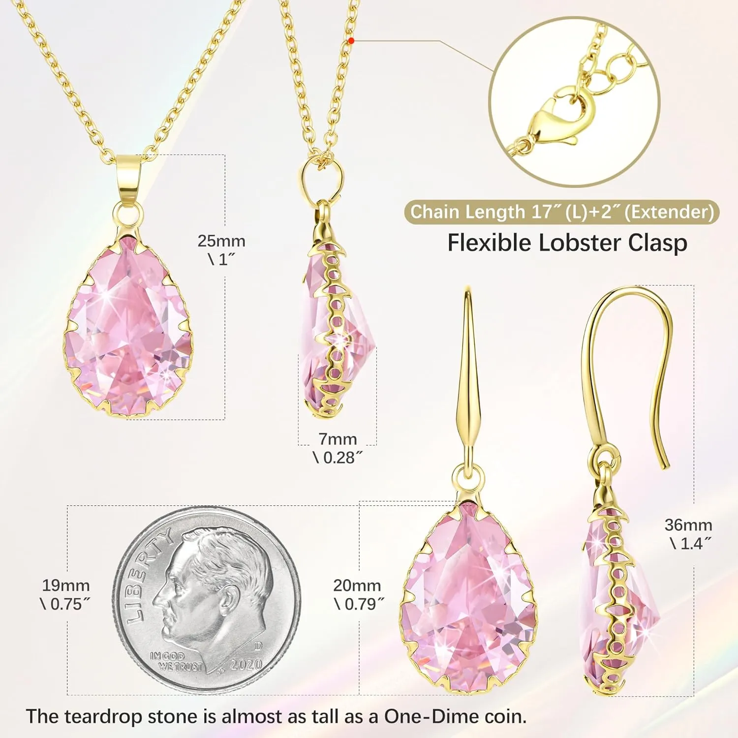 Linawe Crystal Jewelry Sets for Women, Imitation Diamond Pendant Necklace, Rhinestone Drop Dangle Earrings, Birthstone Cubic Zirconia Matching Wedding Jewelry, 14K Gold/Rose Gold/Silver Tones