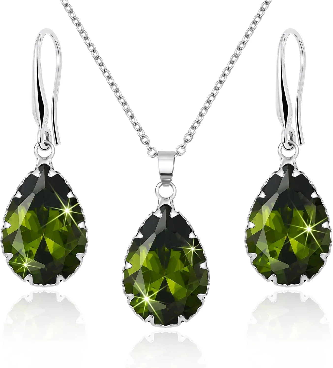 Linawe Crystal Jewelry Sets for Women, Imitation Diamond Pendant Necklace, Rhinestone Drop Dangle Earrings, Birthstone Cubic Zirconia Matching Wedding Jewelry, 14K Gold/Rose Gold/Silver Tones