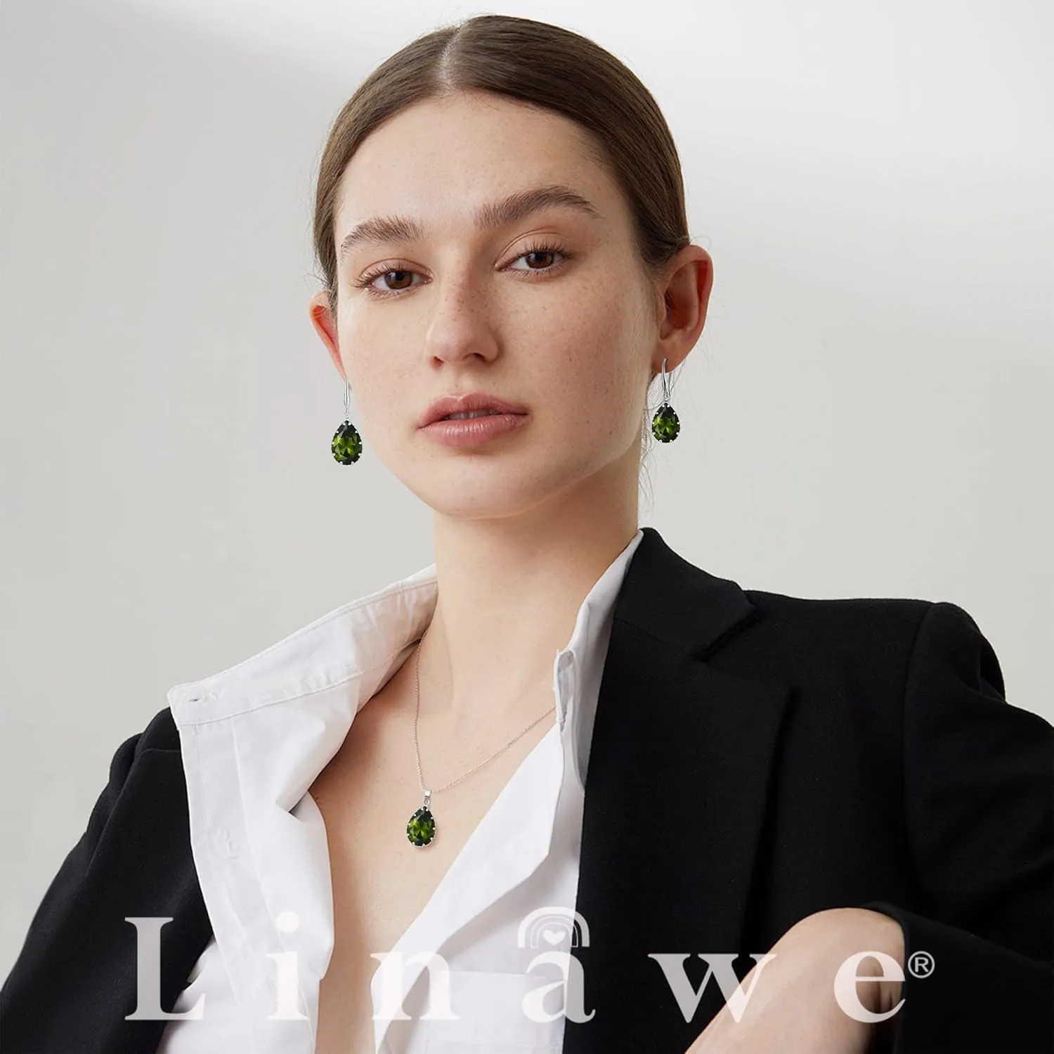 Linawe Crystal Jewelry Sets for Women, Imitation Diamond Pendant Necklace, Rhinestone Drop Dangle Earrings, Birthstone Cubic Zirconia Matching Wedding Jewelry, 14K Gold/Rose Gold/Silver Tones