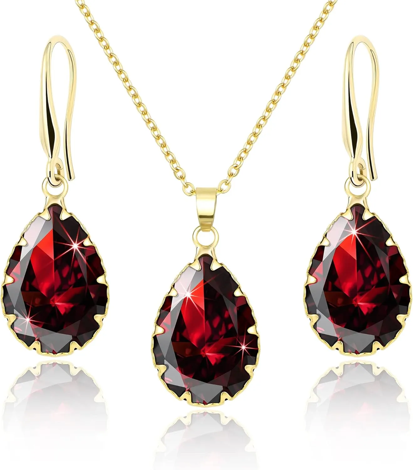 Linawe Crystal Jewelry Sets for Women, Imitation Diamond Pendant Necklace, Rhinestone Drop Dangle Earrings, Birthstone Cubic Zirconia Matching Wedding Jewelry, 14K Gold/Rose Gold/Silver Tones