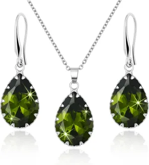 Linawe Crystal Jewelry Sets for Women, Imitation Diamond Pendant Necklace, Rhinestone Drop Dangle Earrings, Birthstone Cubic Zirconia Matching Wedding Jewelry, 14K Gold/Rose Gold/Silver Tones