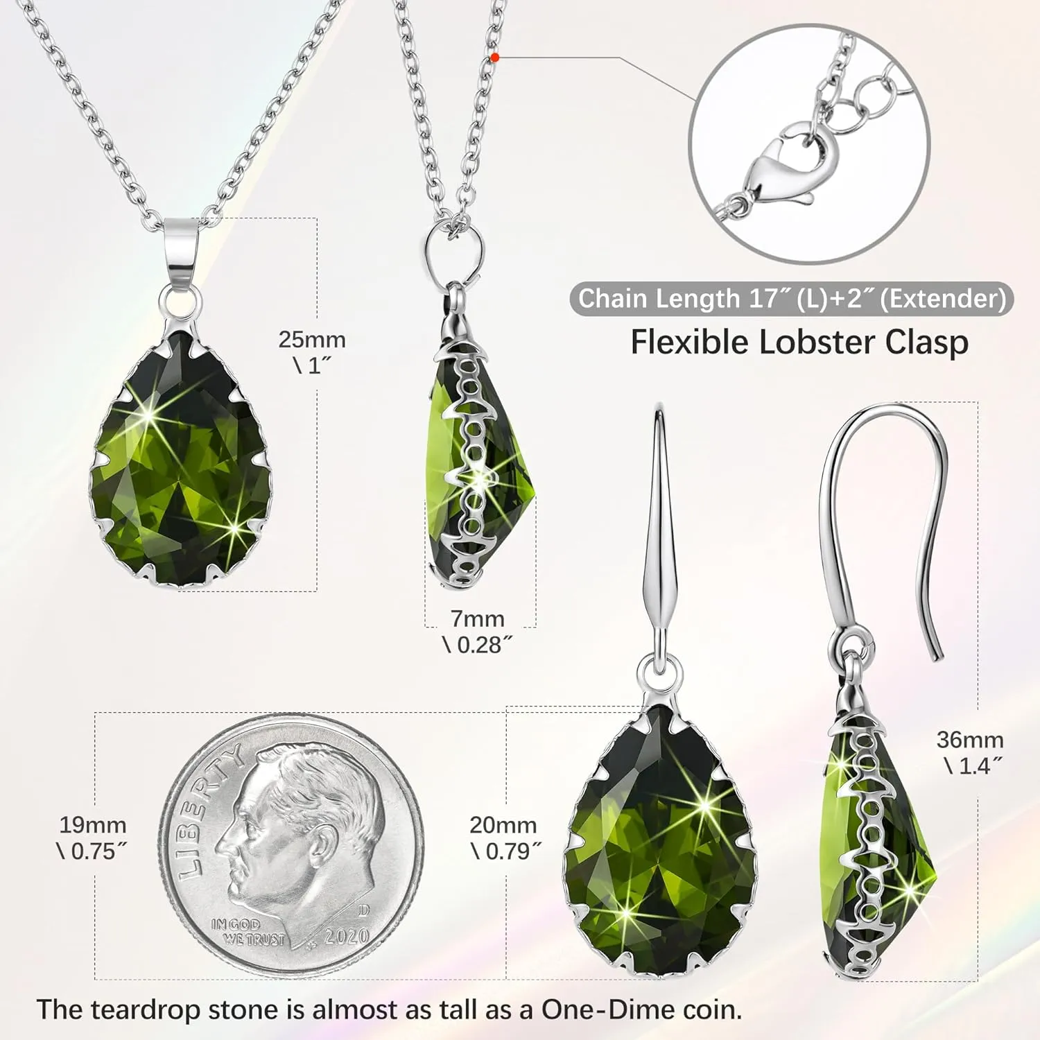 Linawe Crystal Jewelry Sets for Women, Imitation Diamond Pendant Necklace, Rhinestone Drop Dangle Earrings, Birthstone Cubic Zirconia Matching Wedding Jewelry, 14K Gold/Rose Gold/Silver Tones