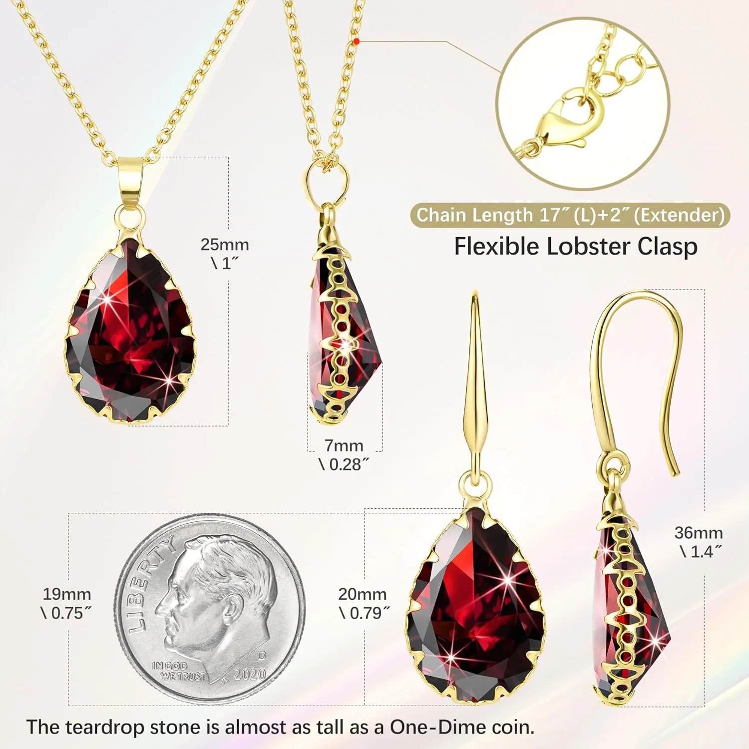 Linawe Crystal Jewelry Sets for Women, Imitation Diamond Pendant Necklace, Rhinestone Drop Dangle Earrings, Birthstone Cubic Zirconia Matching Wedding Jewelry, 14K Gold/Rose Gold/Silver Tones