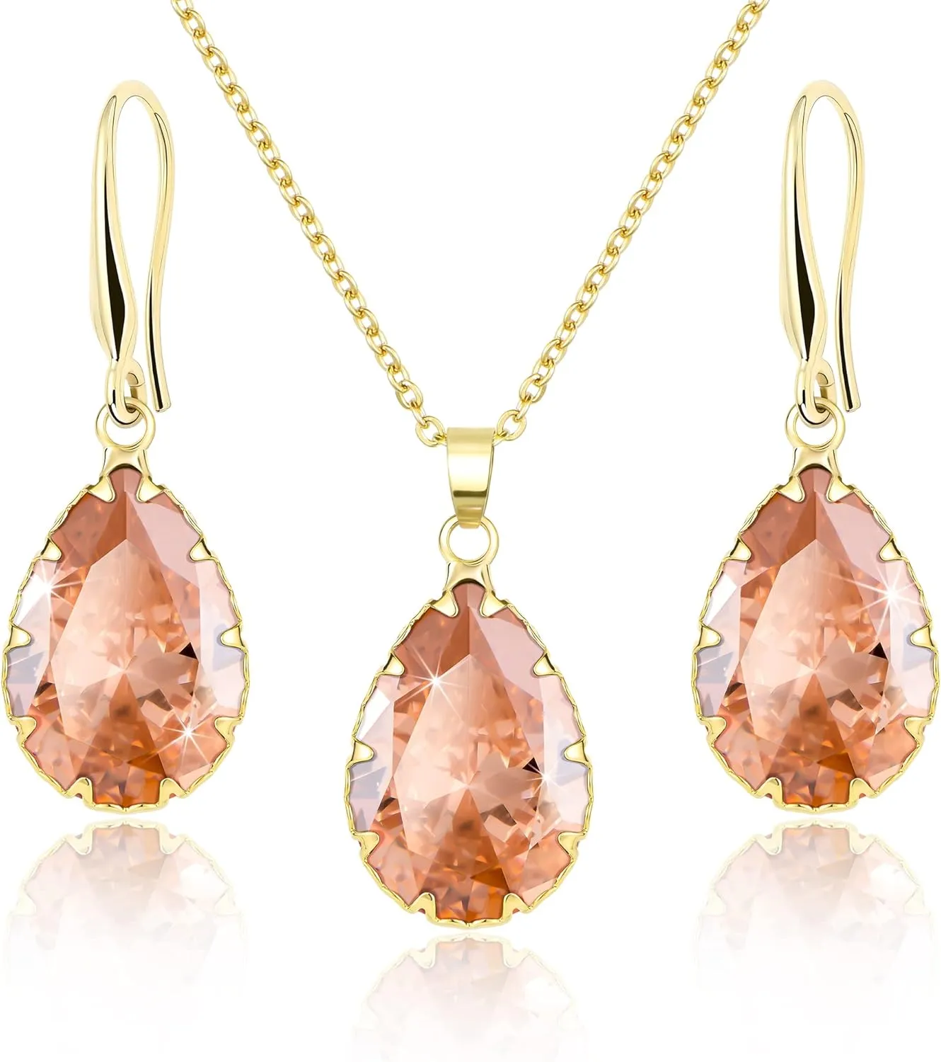 Linawe Crystal Jewelry Sets for Women, Imitation Diamond Pendant Necklace, Rhinestone Drop Dangle Earrings, Birthstone Cubic Zirconia Matching Wedding Jewelry, 14K Gold/Rose Gold/Silver Tones