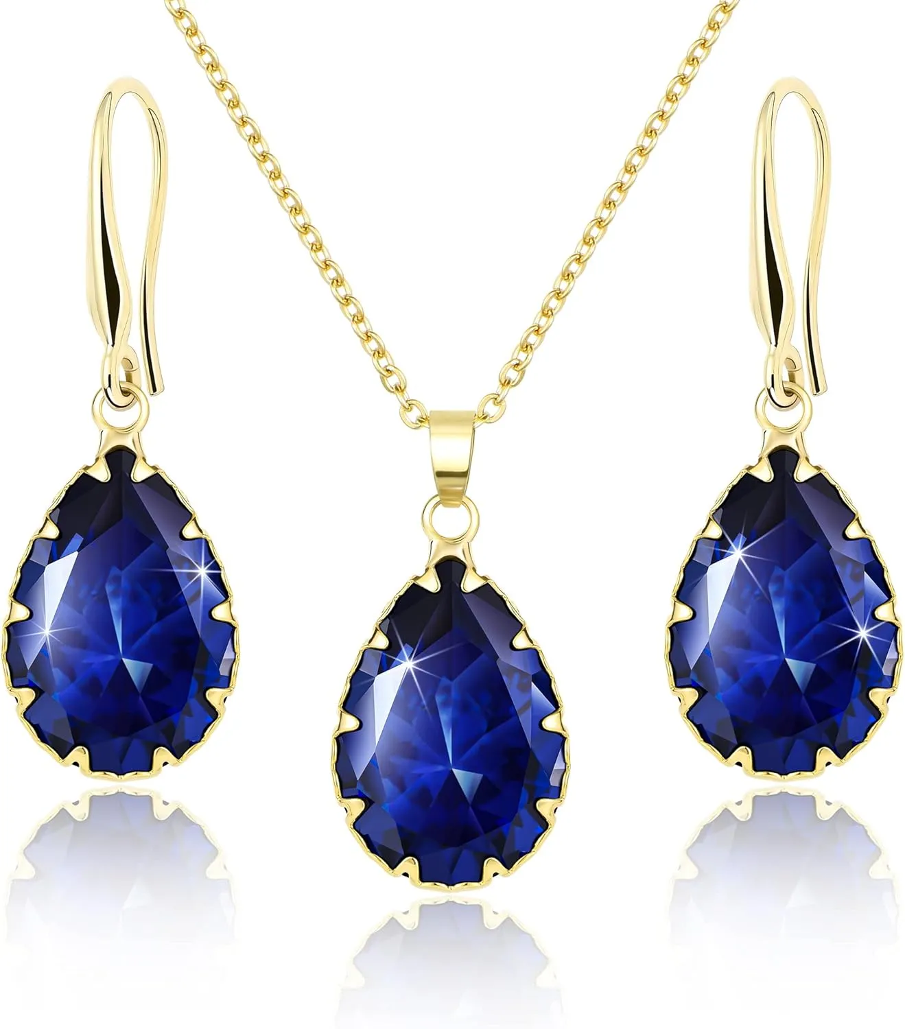 Linawe Crystal Jewelry Sets for Women, Imitation Diamond Pendant Necklace, Rhinestone Drop Dangle Earrings, Birthstone Cubic Zirconia Matching Wedding Jewelry, 14K Gold/Rose Gold/Silver Tones