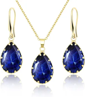 Linawe Crystal Jewelry Sets for Women, Imitation Diamond Pendant Necklace, Rhinestone Drop Dangle Earrings, Birthstone Cubic Zirconia Matching Wedding Jewelry, 14K Gold/Rose Gold/Silver Tones