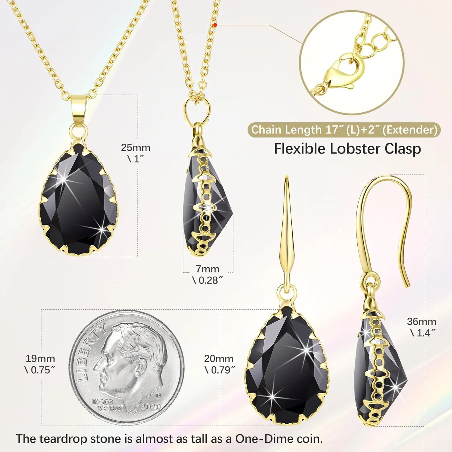 Linawe Crystal Jewelry Sets for Women, Imitation Diamond Pendant Necklace, Rhinestone Drop Dangle Earrings, Birthstone Cubic Zirconia Matching Wedding Jewelry, 14K Gold/Rose Gold/Silver Tones
