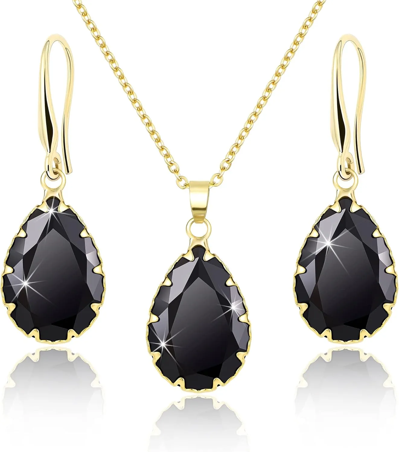 Linawe Crystal Jewelry Sets for Women, Imitation Diamond Pendant Necklace, Rhinestone Drop Dangle Earrings, Birthstone Cubic Zirconia Matching Wedding Jewelry, 14K Gold/Rose Gold/Silver Tones