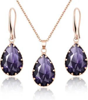 Linawe Crystal Jewelry Sets for Women, Imitation Diamond Pendant Necklace, Rhinestone Drop Dangle Earrings, Birthstone Cubic Zirconia Matching Wedding Jewelry, 14K Gold/Rose Gold/Silver Tones
