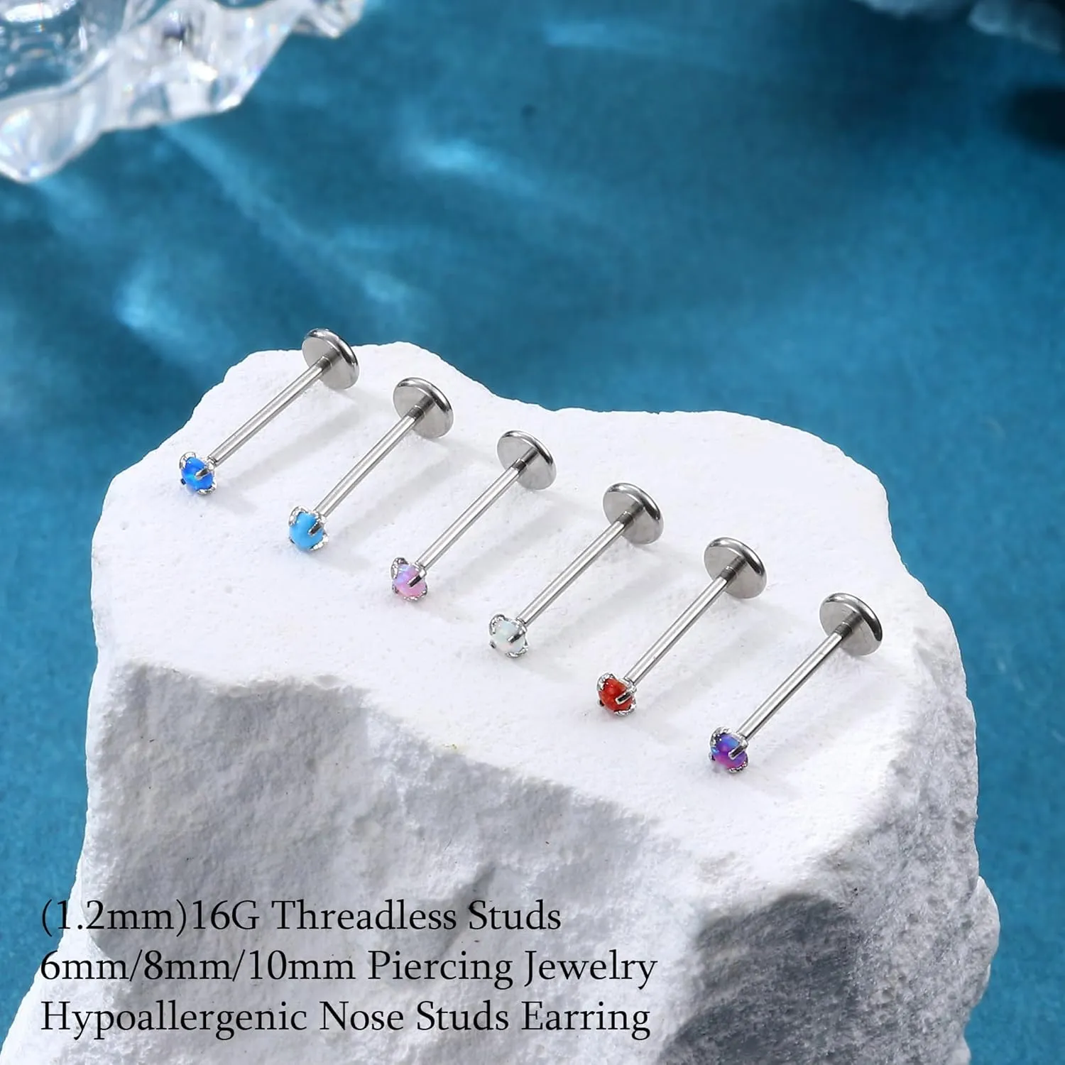 LOLIAS 18PCS Threadless Nose Rings Studs for Women Men 20G 18G 16G Hypoallergenic Surgical Stainless Steel Labret Lip Rings CZ Opal Push in Earrings Flat Back Nose Stud Cartilage Nostril Conch Helix Tragus Piercing Jewelry