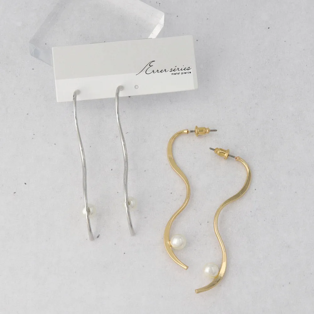 Long Wavy Bar Pearl Earrings