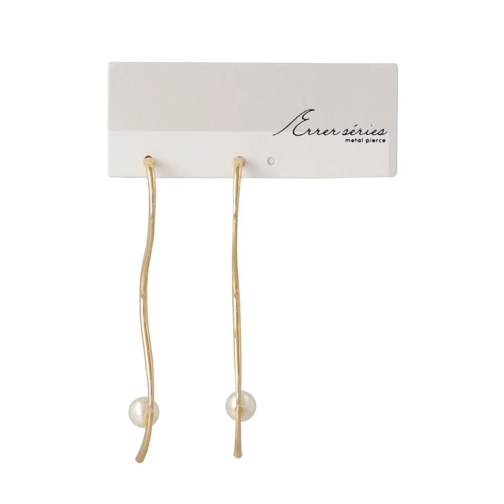 Long Wavy Bar Pearl Earrings