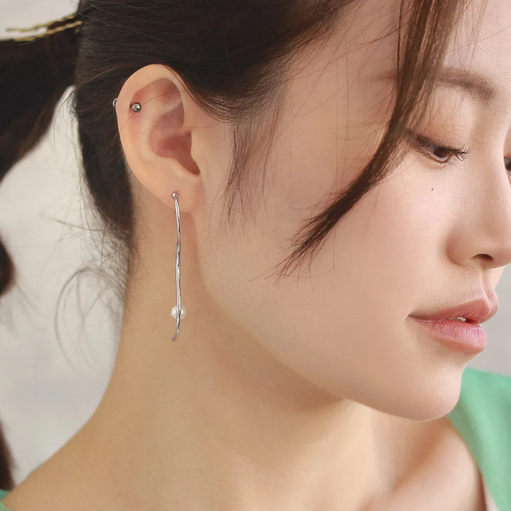 Long Wavy Bar Pearl Earrings