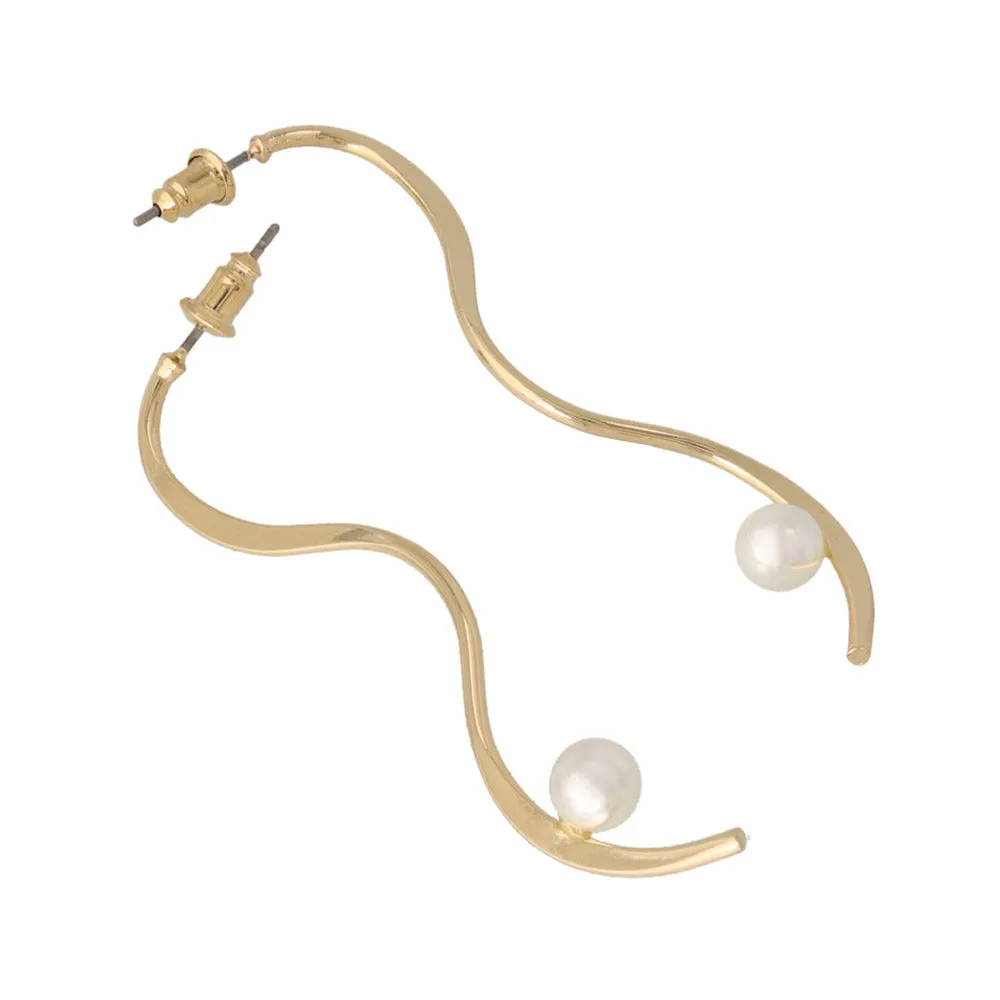 Long Wavy Bar Pearl Earrings