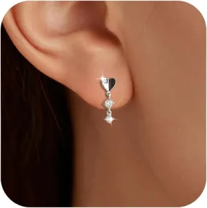 Love Heart Drop Dangle Earrings for Women 925 Sterling Silver Cubic Zirconia Stud Earring 14K Gold Plated Heart Tassel Dangle Earring Jewelry Wedding Gifts for Daughter Sister