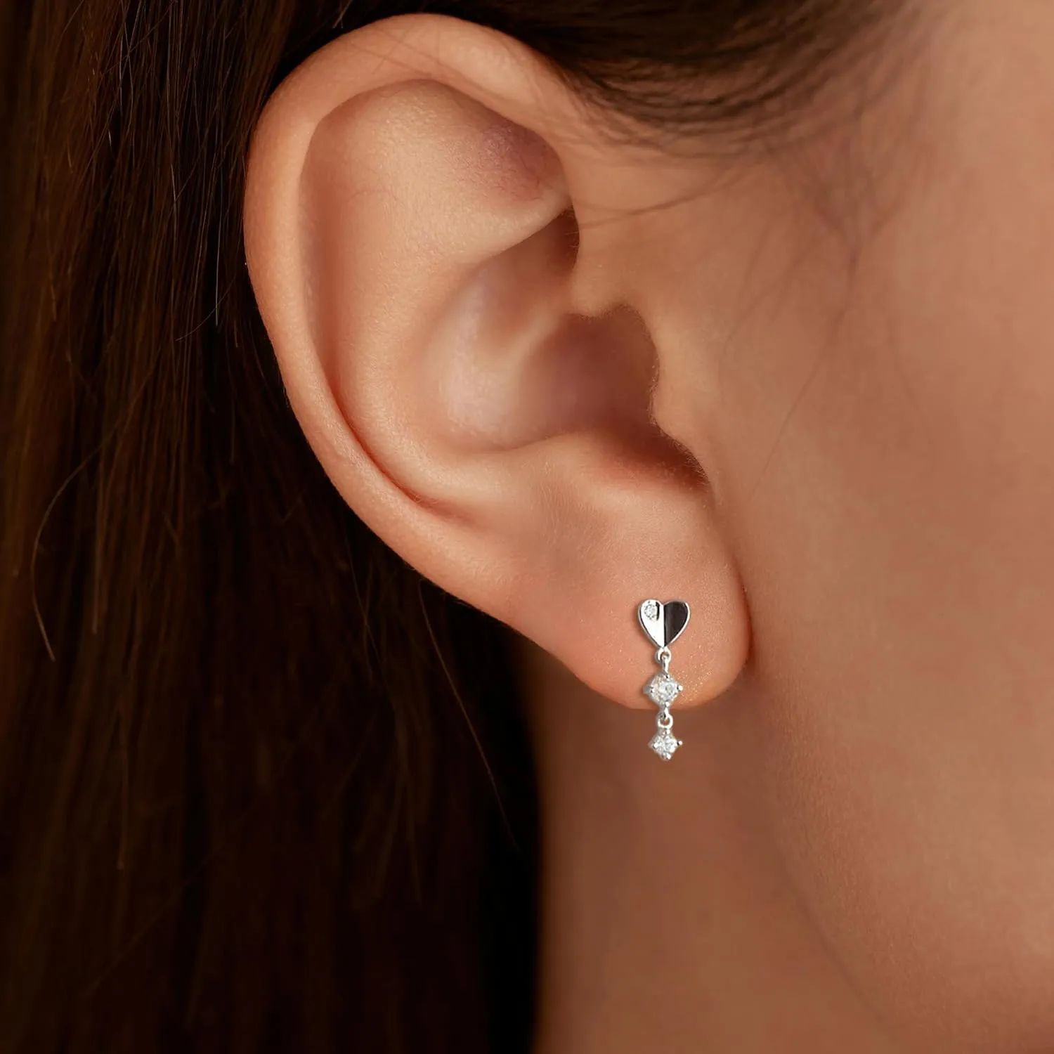 Love Heart Drop Dangle Earrings for Women 925 Sterling Silver Cubic Zirconia Stud Earring 14K Gold Plated Heart Tassel Dangle Earring Jewelry Wedding Gifts for Daughter Sister