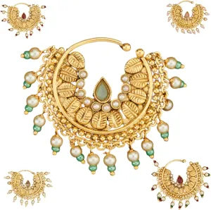 LoveNspire Indian Marathi Nath for Women - Antique Golden Pressing Loop Marathi Nose Ring Indian Jewelry Clip-On Marathi Bridal Nathani Bollywood Faux Pearl Non-Piercing Jewelry for Women Gift For Her