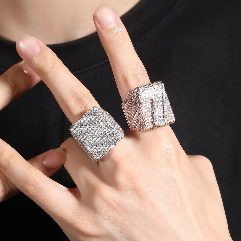 Lulu Mel Customized Full CZ Diamond Ring Hip Hop Jewelry Gold Plated Diamond Index Ring For Men, Iced Out Personalized Silver Ring For Men Women, Custom Jewelry Gift With Gift Box