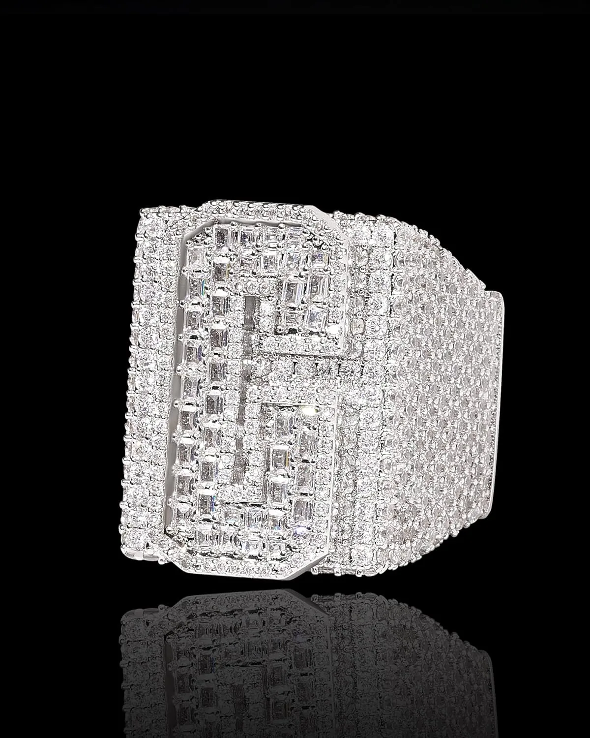Lulu Mel Customized Full CZ Diamond Ring Hip Hop Jewelry Gold Plated Diamond Index Ring For Men, Iced Out Personalized Silver Ring For Men Women, Custom Jewelry Gift With Gift Box