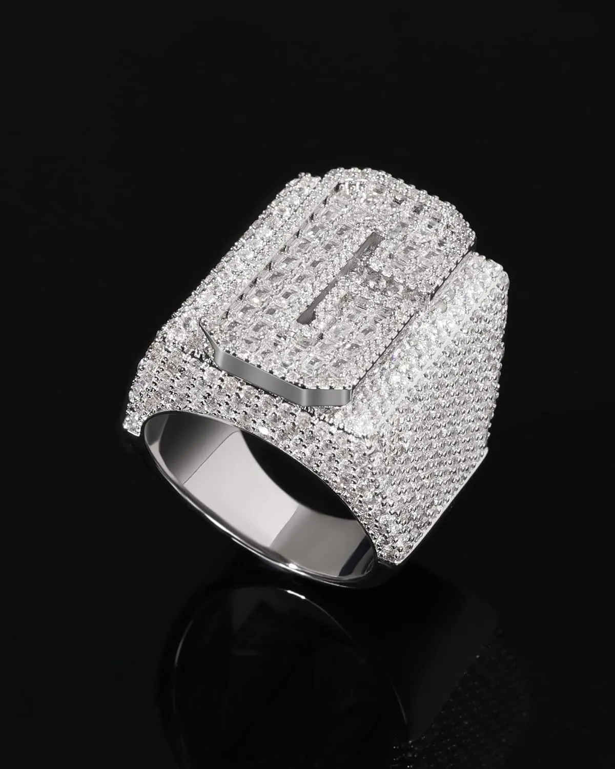 Lulu Mel Customized Full CZ Diamond Ring Hip Hop Jewelry Gold Plated Diamond Index Ring For Men, Iced Out Personalized Silver Ring For Men Women, Custom Jewelry Gift With Gift Box