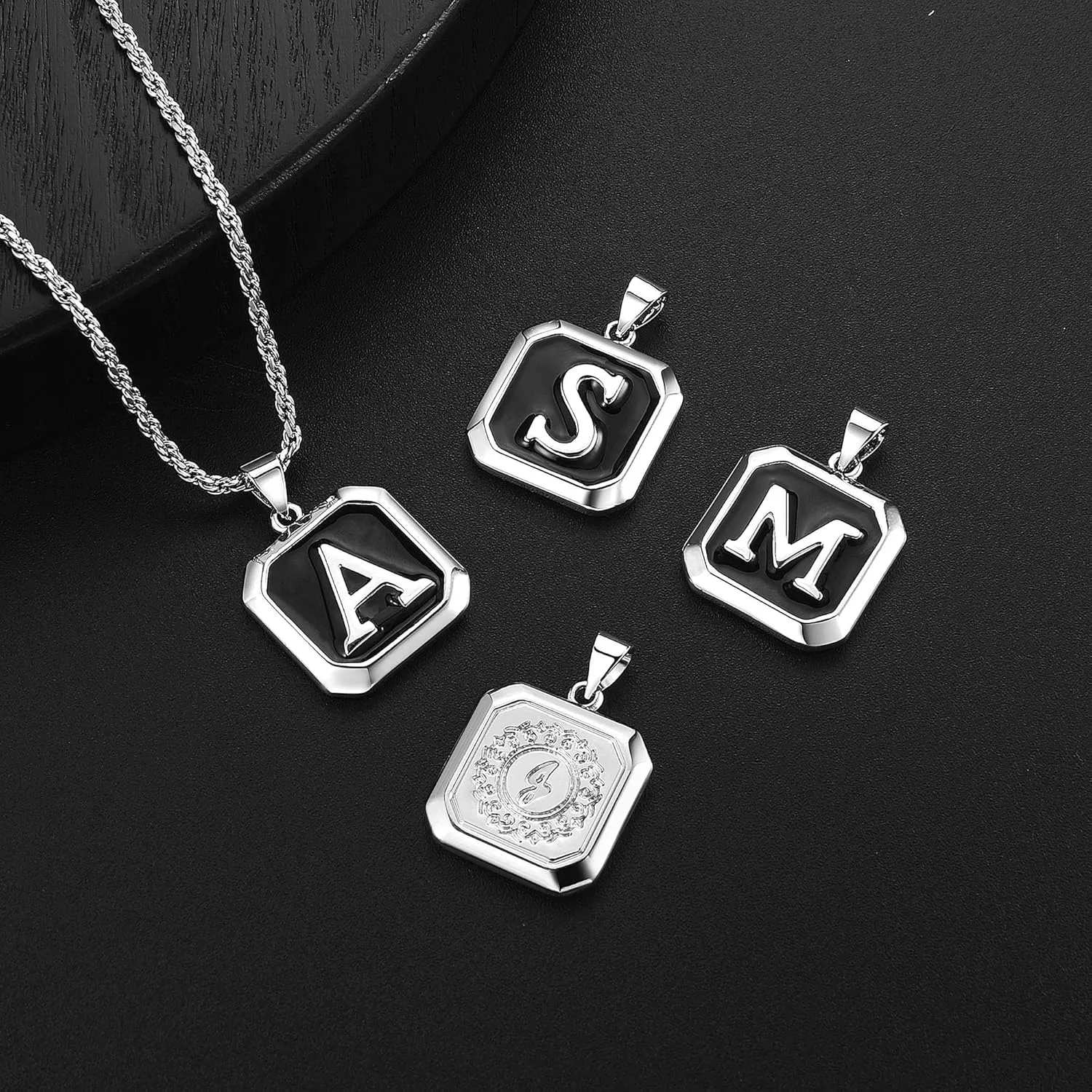 LUXEJEW Initial A-Z Letter Necklace for Men Boys Women - Stainless Steel Rope Chain Letter Pendant Necklaces Capital Monogram Necklace Jewelry Gifts for Men 20 2 Inches