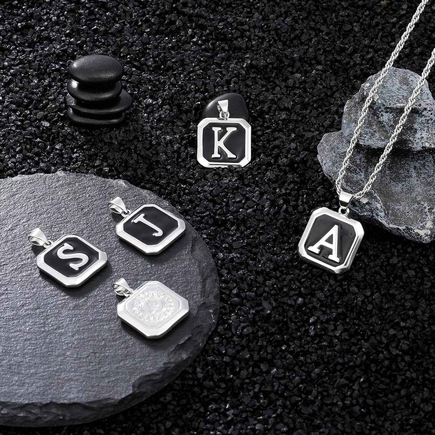 LUXEJEW Initial A-Z Letter Necklace for Men Boys Women - Stainless Steel Rope Chain Letter Pendant Necklaces Capital Monogram Necklace Jewelry Gifts for Men 20 2 Inches