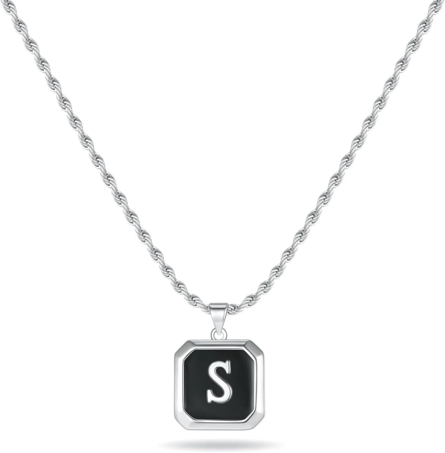 LUXEJEW Initial A-Z Letter Necklace for Men Boys Women - Stainless Steel Rope Chain Letter Pendant Necklaces Capital Monogram Necklace Jewelry Gifts for Men 20 2 Inches
