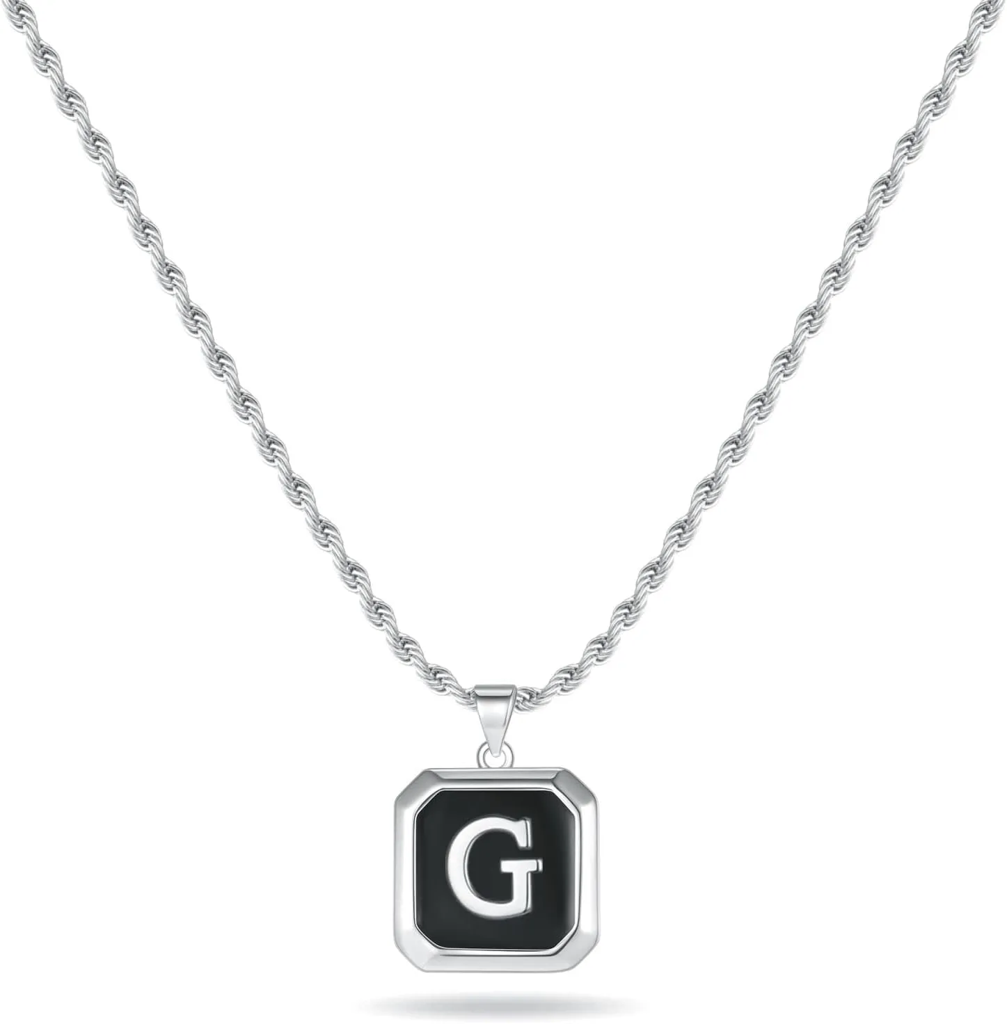 LUXEJEW Initial A-Z Letter Necklace for Men Boys Women - Stainless Steel Rope Chain Letter Pendant Necklaces Capital Monogram Necklace Jewelry Gifts for Men 20 2 Inches