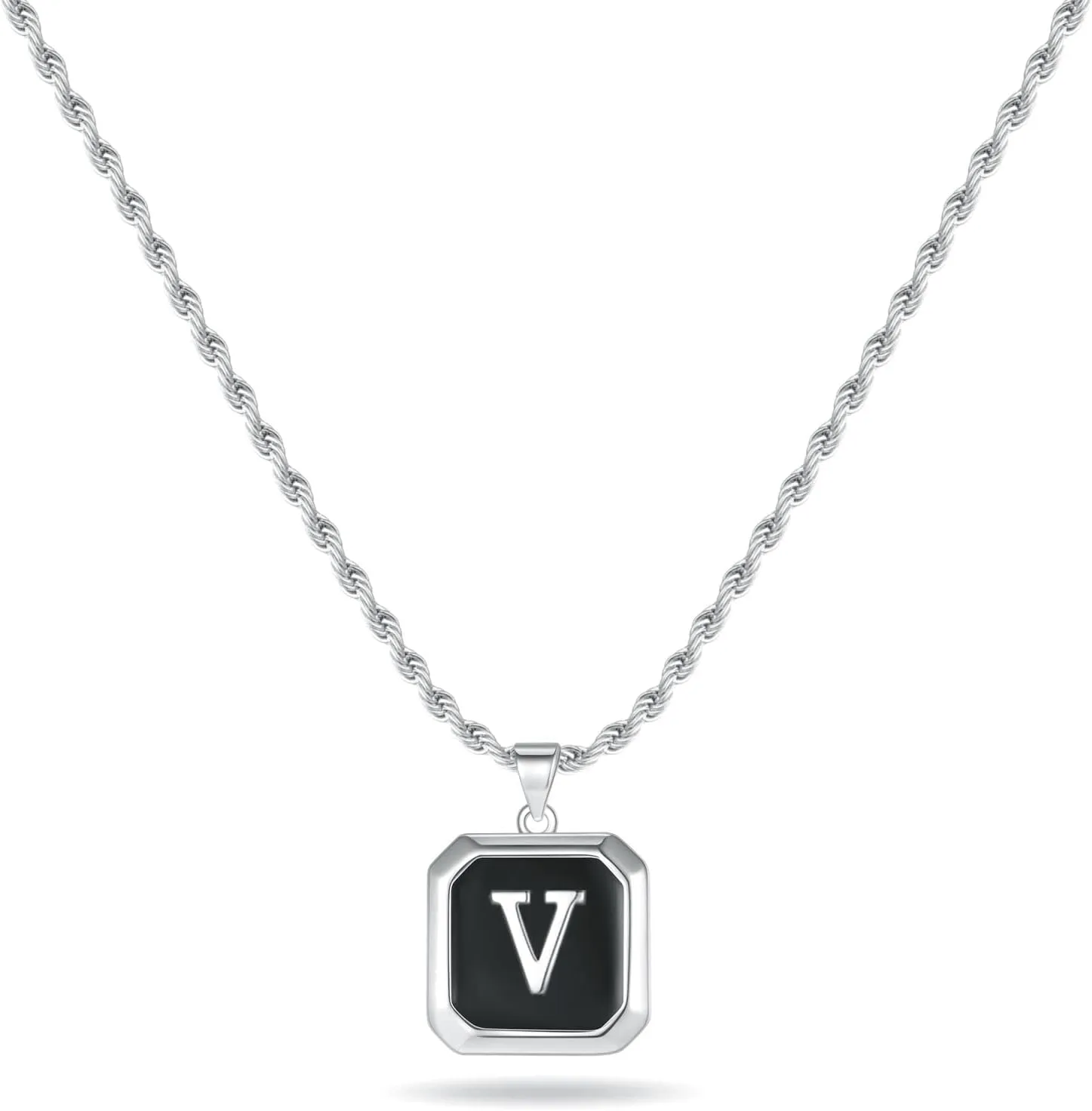 LUXEJEW Initial A-Z Letter Necklace for Men Boys Women - Stainless Steel Rope Chain Letter Pendant Necklaces Capital Monogram Necklace Jewelry Gifts for Men 20 2 Inches