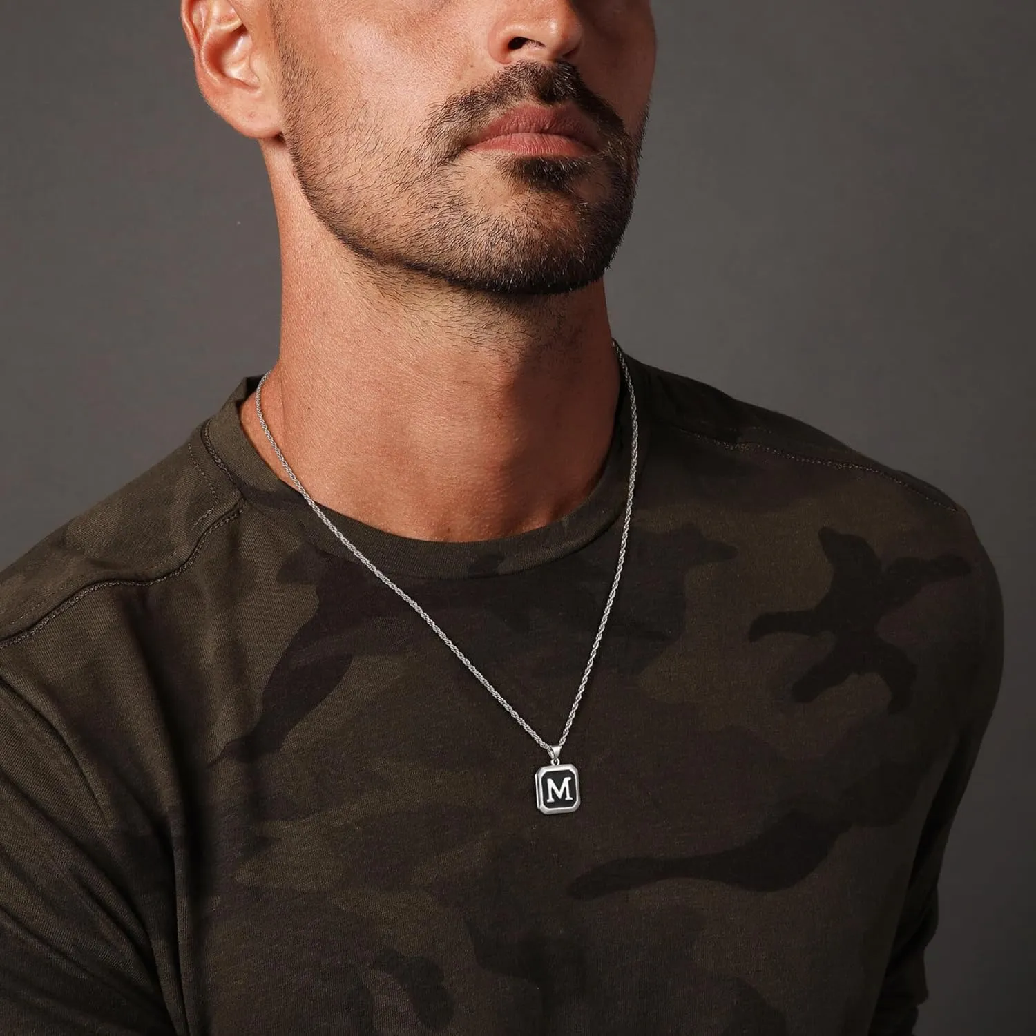LUXEJEW Initial A-Z Letter Necklace for Men Boys Women - Stainless Steel Rope Chain Letter Pendant Necklaces Capital Monogram Necklace Jewelry Gifts for Men 20 2 Inches