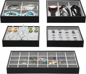 Magic Stackable Jewelry Trays Closet Dresser Drawer Organizer for Accessories, Gadgets & Cosmetics, Storage Display Showcase Holder Box, Set of 5