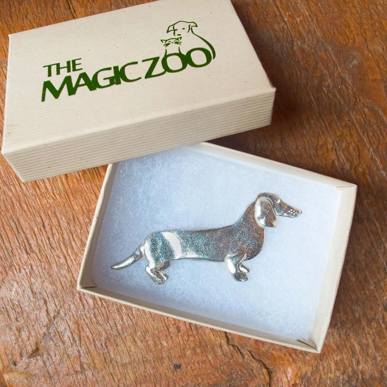 Magic Zoo Dachshund Pin Sparkly Wiener Dog Christmas Pin Handcrafted USA Pewter Enamel