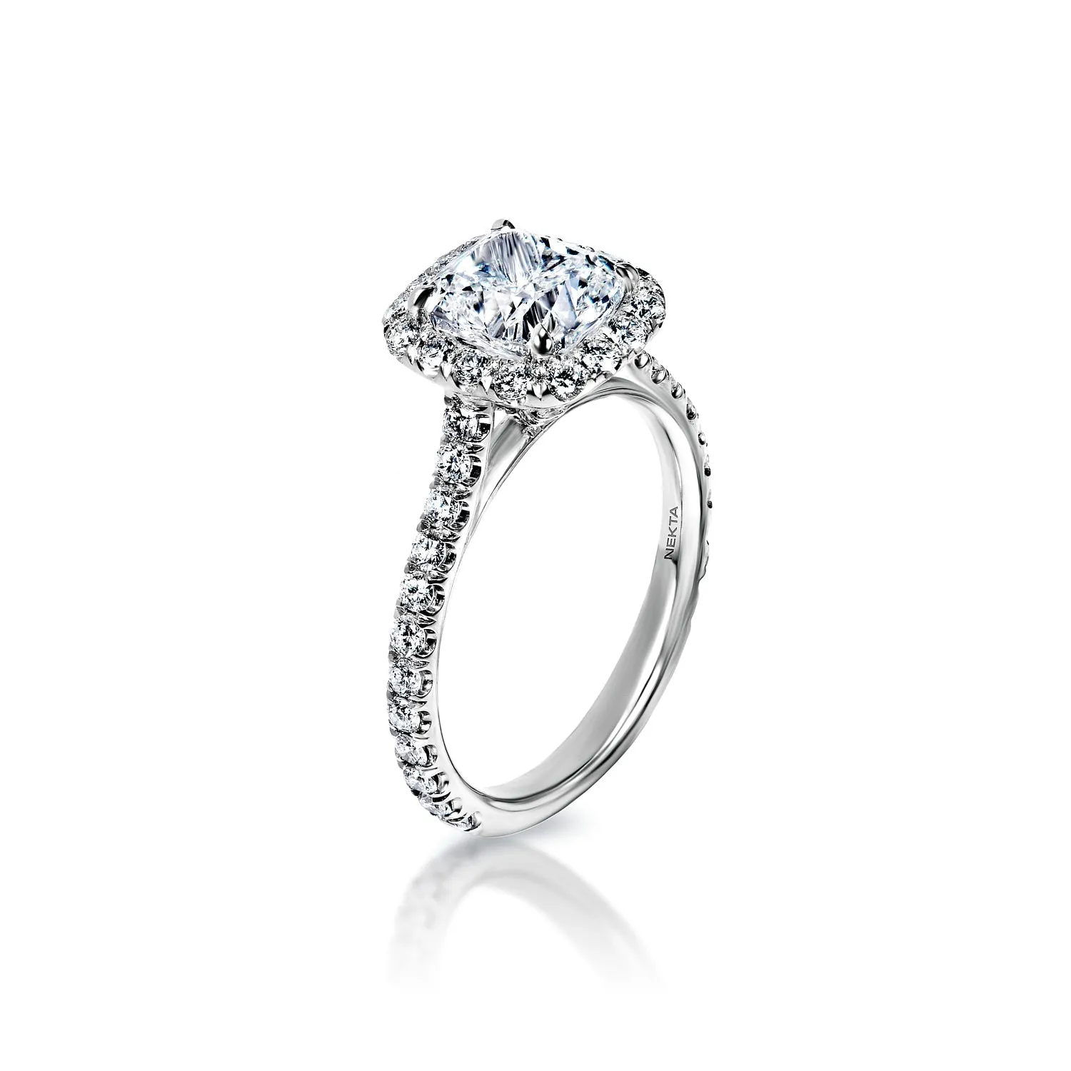 Mallory 3 Carat E VS2 Cushion Cut Diamond Engagement Ring in Platinum By Mike Nekta