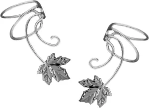 Maple Leaf Non-pierced Wave Ear Cuff Earring Wrap Clip Pair Rhodium Sterling Silver Maple Leaf Non-pierced Wave Ear Cuff Earring Wrap Clip Pair Rhodium Sterling Silver