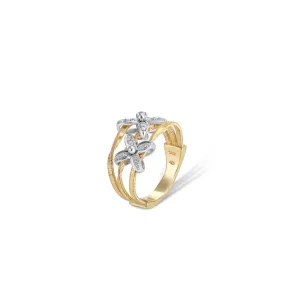 Marco Bicego Marrakech Onde Collection 18K Yellow and White Gold Ring with Two Diamond Flowers