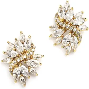 Mariell Gold Cubic Zirconia Bridal Earrings, Silver Platinum Plating, CZ Crystal Wedding Earrings for Brides, Bridesmaids, Prom, Homecoming and Mother of the Bride