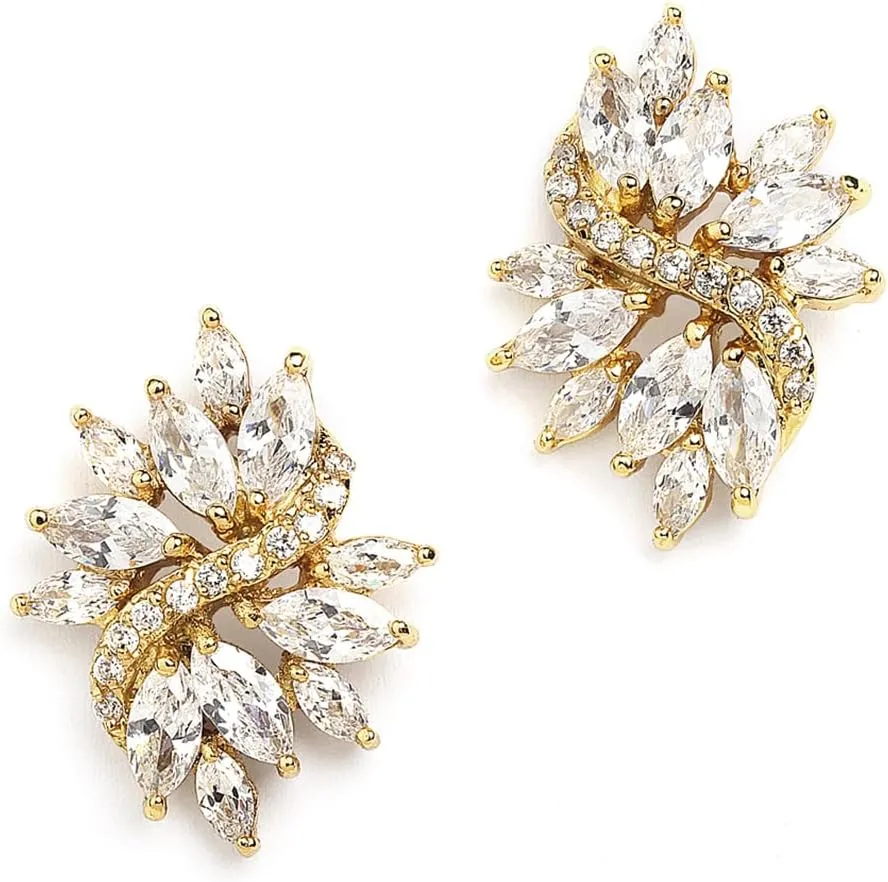 Mariell Gold Cubic Zirconia Bridal Earrings, Silver Platinum Plating, CZ Crystal Wedding Earrings for Brides, Bridesmaids, Prom, Homecoming and Mother of the Bride