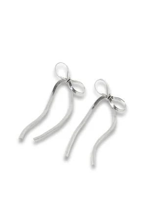 Mayte Silver Tone Snake Chain Bow Earrings