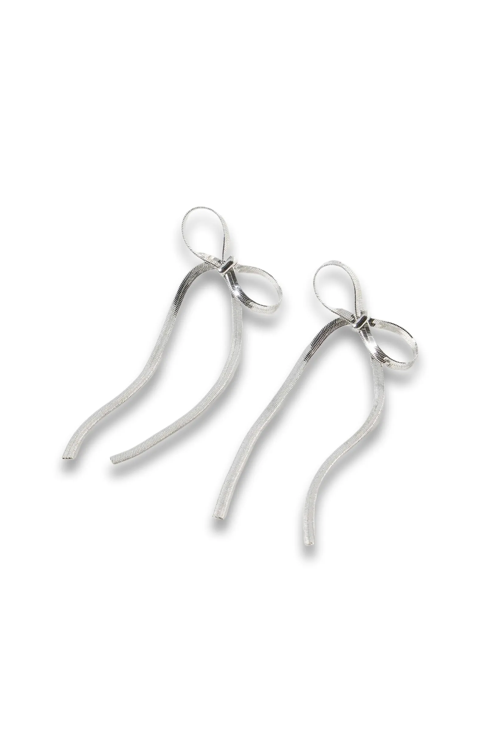 Mayte Silver Tone Snake Chain Bow Earrings