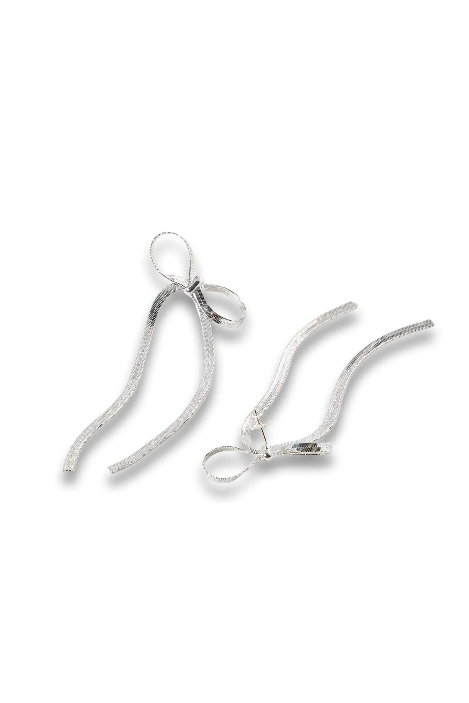 Mayte Silver Tone Snake Chain Bow Earrings