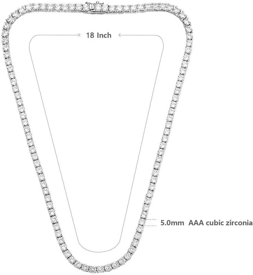 MDFUN Tennis Necklace 18K White Gold Plated | 5.0-6.0mm Round Cubic Zirconia Cut Faux Diamond Tennis Chain for Women and Men 14-24 inches