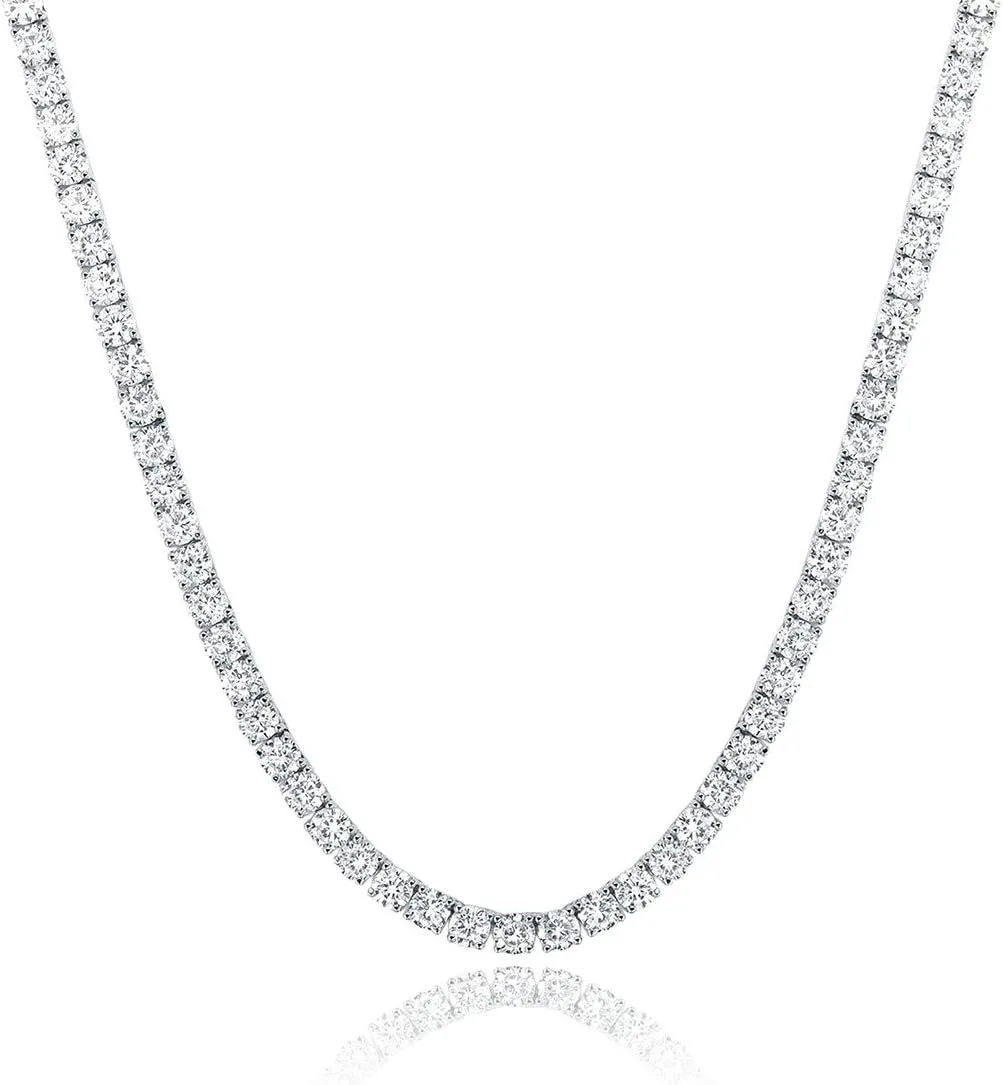 MDFUN Tennis Necklace 18K White Gold Plated | 5.0-6.0mm Round Cubic Zirconia Cut Faux Diamond Tennis Chain for Women and Men 14-24 inches
