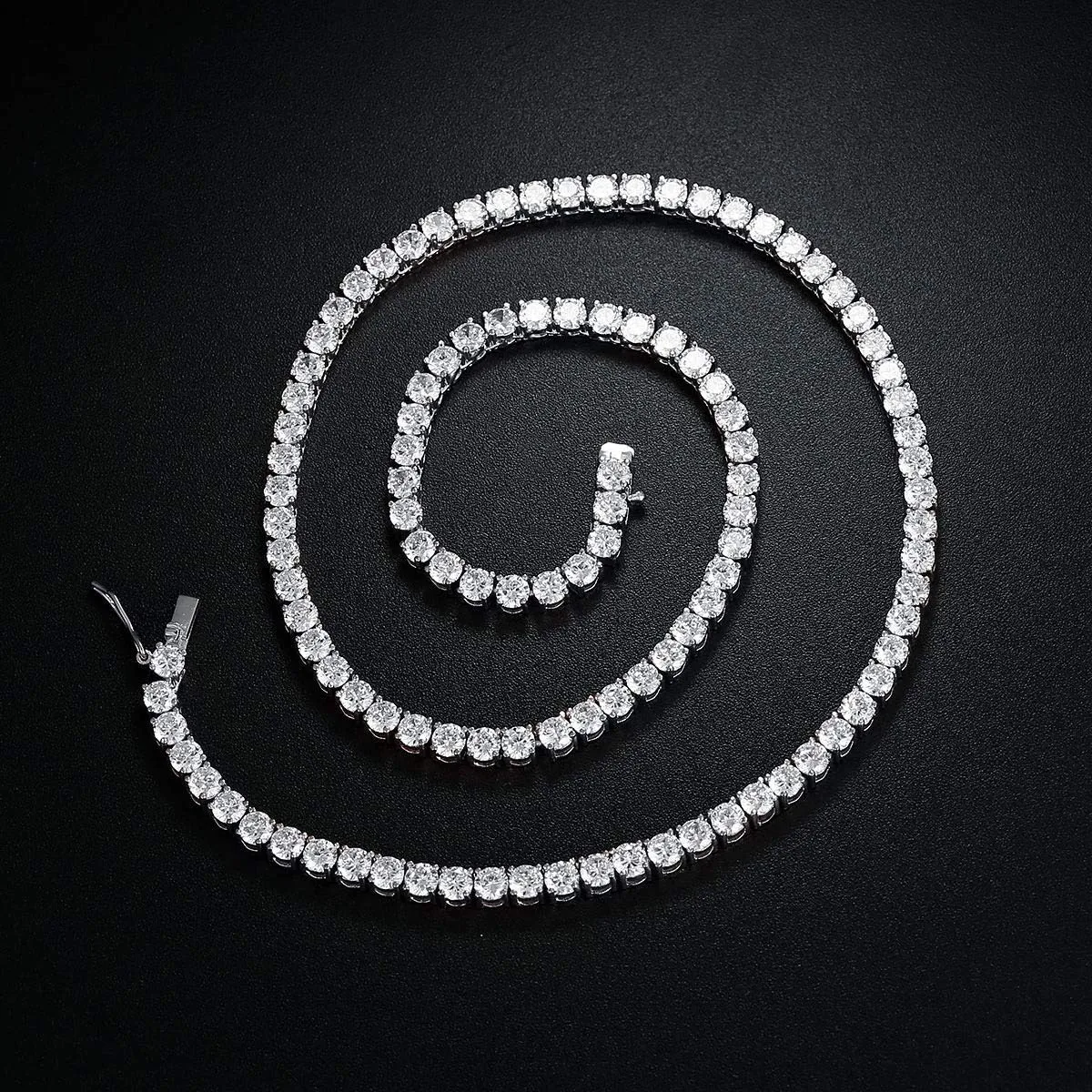 MDFUN Tennis Necklace 18K White Gold Plated | 5.0-6.0mm Round Cubic Zirconia Cut Faux Diamond Tennis Chain for Women and Men 14-24 inches