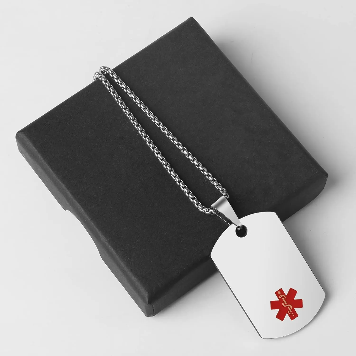 Medical Alert Necklace Laser engraved Tag Custom Engraving Stainless Steel ID Tag Pendant for Men Women