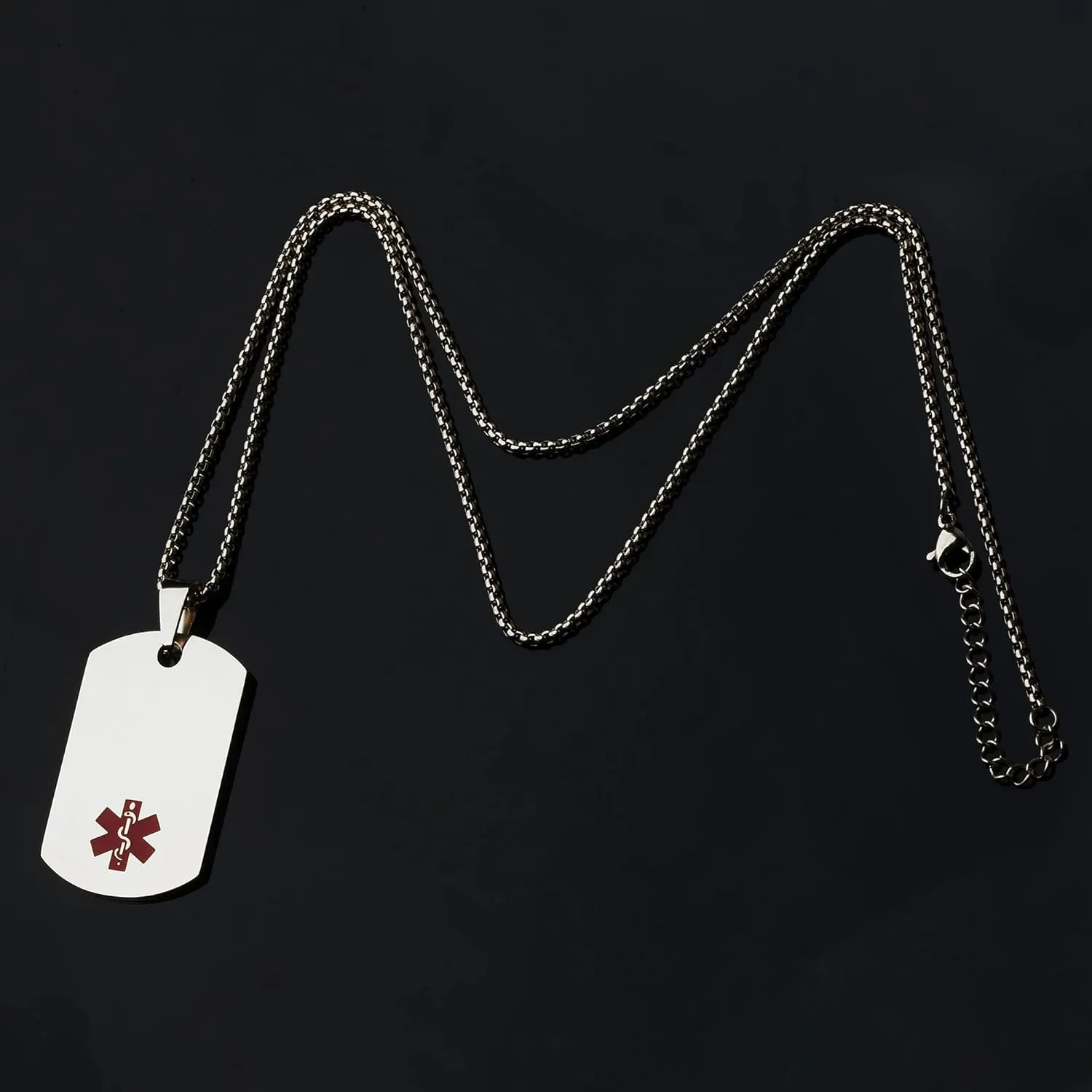 Medical Alert Necklace Laser engraved Tag Custom Engraving Stainless Steel ID Tag Pendant for Men Women