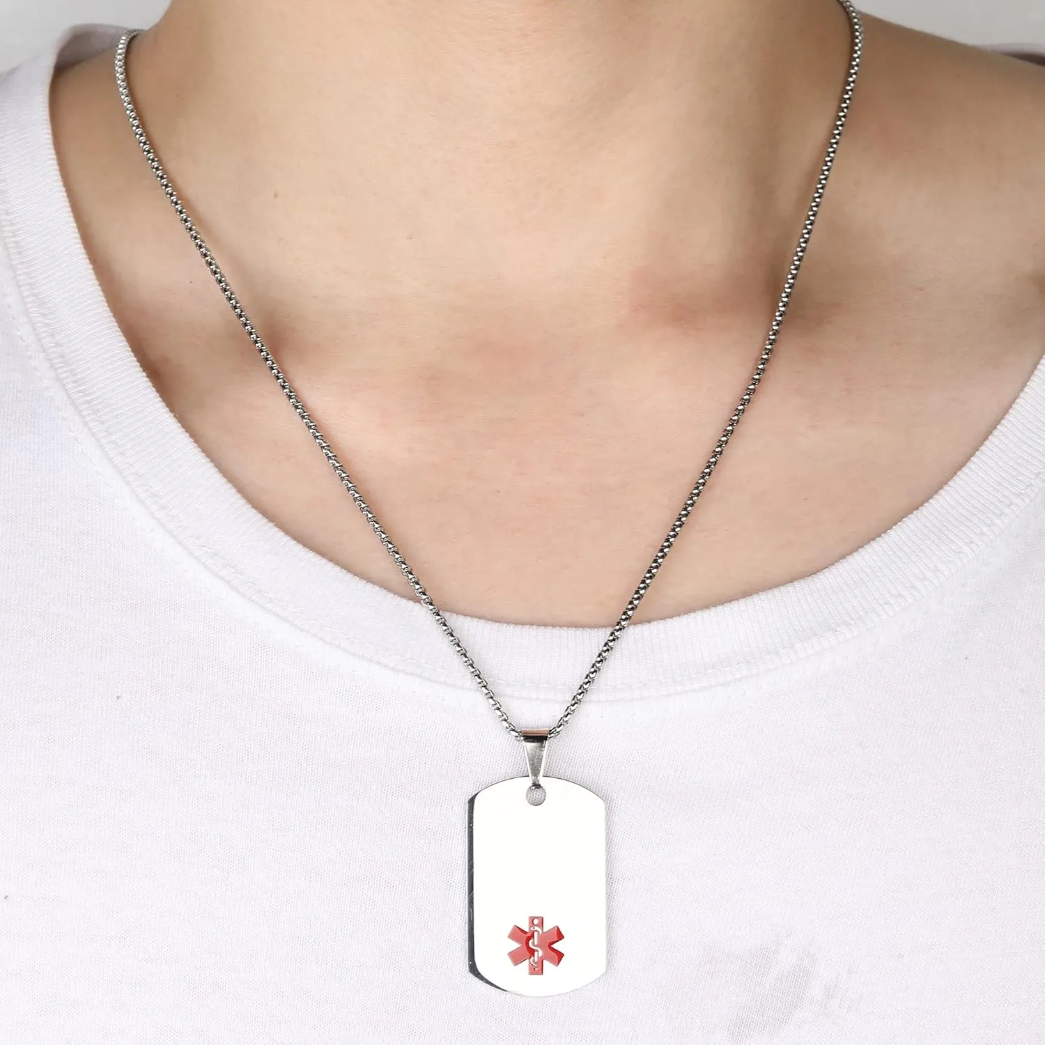 Medical Alert Necklace Laser engraved Tag Custom Engraving Stainless Steel ID Tag Pendant for Men Women